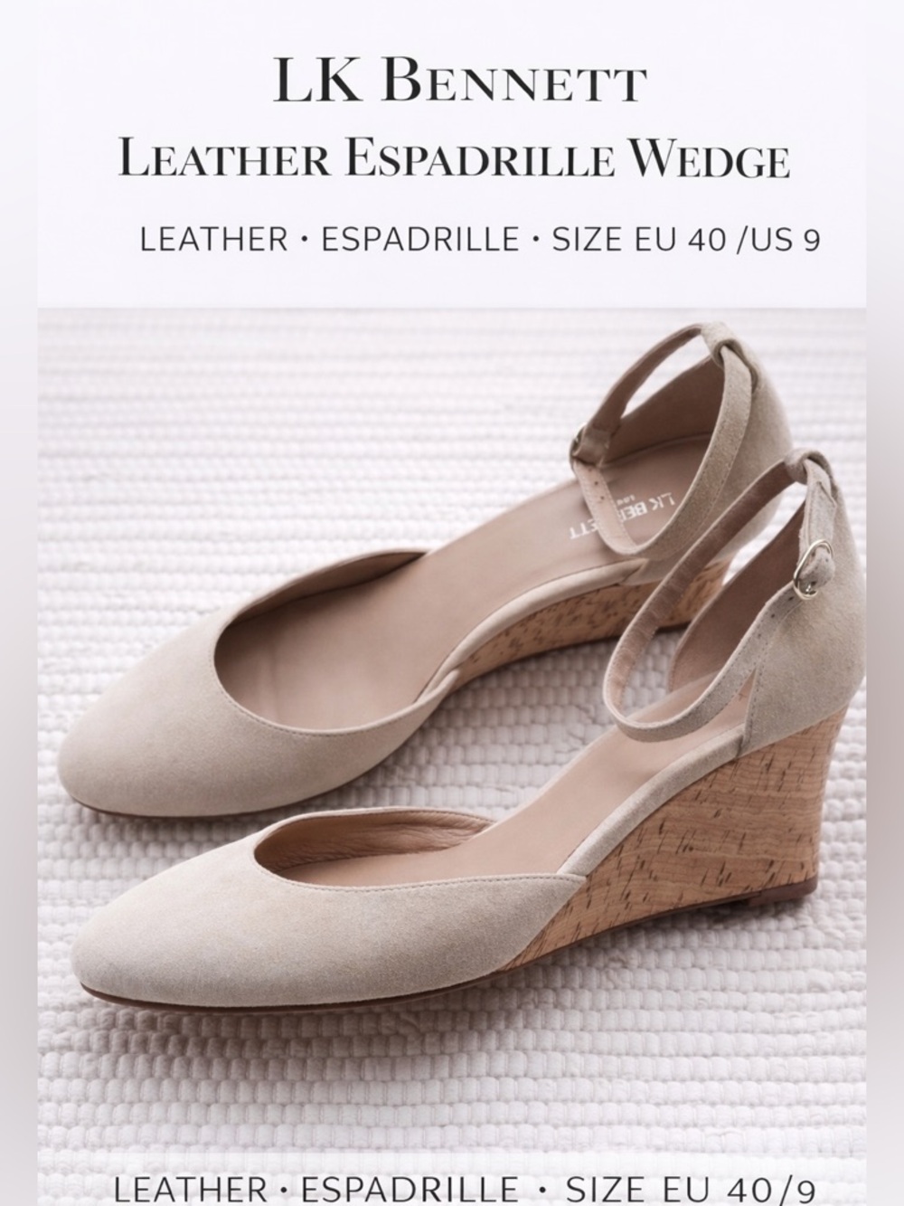 LK Bennett Leather Espadrille Wedge Sandals EU 40 / US 9